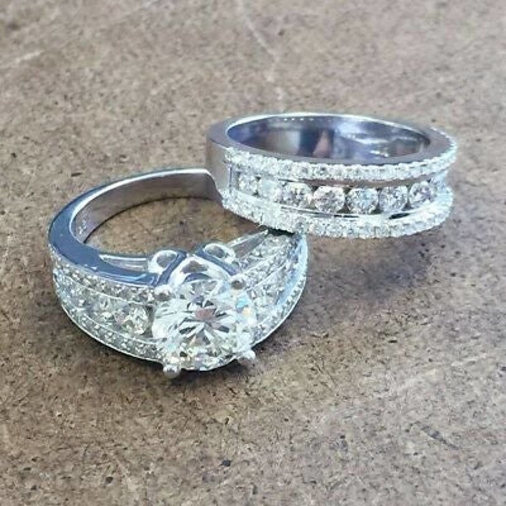 925/14k Diamond Wedding Ring Set Engagement Ring #16 size 6,7,8,9,10 RING SET